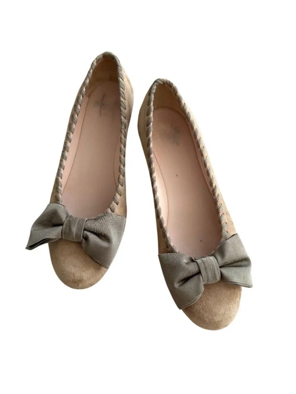 AMALFI Beige Bow Suede Wedges Size 6.5 Womens